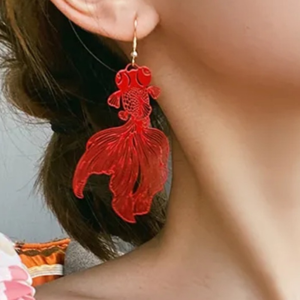 Red Goldfish Earrings for Women - Picture 3 of 3